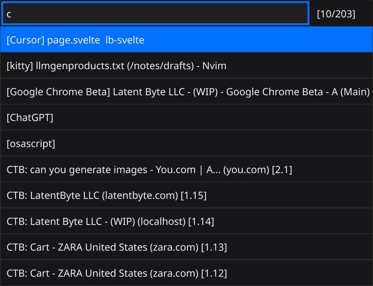 ComboSwitcher window selection interface